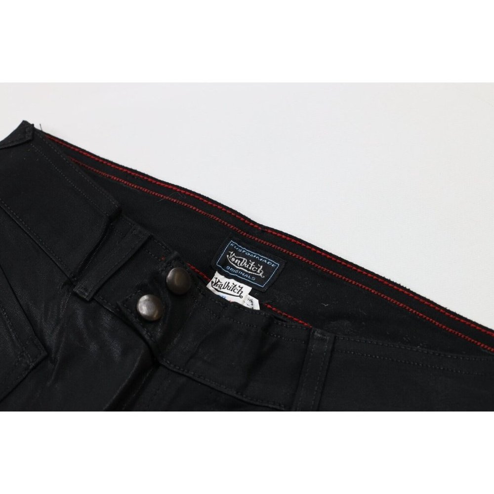 NOS Vtg Y2K Von Dutch Women 31 Spell Out Wide Leg Flared Stretch Jeans Black USA - Picture 6 of 12
